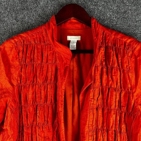 Chicos Shacket Womens Medium Orange Cotton Nylon Stretch Shirt Jacket Pockets - Picture 3 of 6